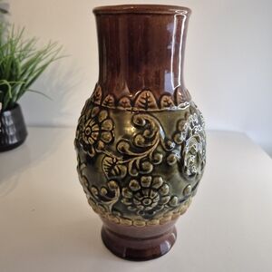 Vintage West German Ceramic Pottery Vase 1960s Floral Relief Pattern Textured